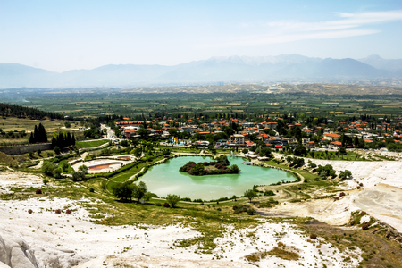 Pamukkale. Turkey.June 7, 2018.View on white 
 slopes and thermal springs and travertines of Pamukkaleのeditorial素材