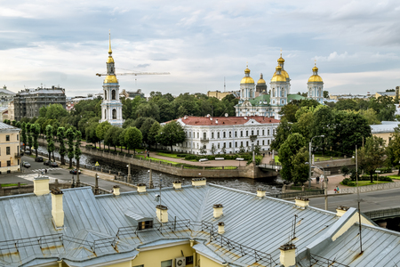 Saint-Petersburg.Russia. September 2, 2016. The view from the height of the Nikolsky Cathedral at sunset in St. Petersburg.のeditorial素材