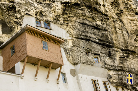 Bakhchisaray. Crimea.August 30, 2011.Svyato-Uspensky cave monastery at sunset, Chufut-Kale, Crimea. Ukraine.のeditorial素材