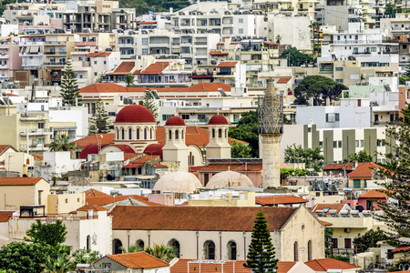 Rethymno. Crete.29 may 2019.View from the height of the Roofs of houses in the old town of Rethymno in Greece.のeditorial素材