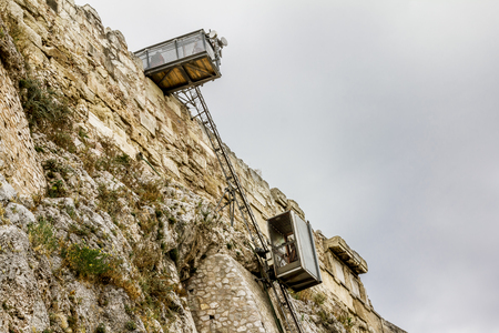 Athens.Greece.May 31, 2019.Elevator for the disabled to the Acropolis hill in Athens.のeditorial素材