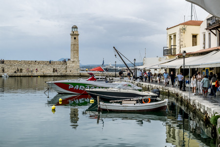 Rethymno. Crete.29 may 2019.View of the lighthouse and the promenade of Rethymno in Greece.のeditorial素材