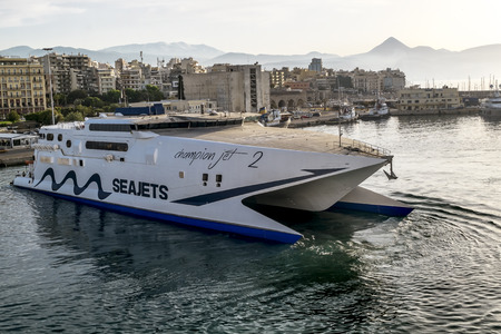 Heraklion.Greece.May 30, 2019.View from the deck to the ferries at the pier in the port of Heraklion Creteのeditorial素材