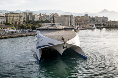 Heraklion.Greece.May 30, 2019.View from the deck to the ferries at the pier in the port of Heraklion Creteのeditorial素材