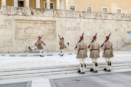 Athens.Greece.May 31, 2019. The ceremony of changing the guard of honor at the Greek Parliament building on Syntagma square in Athens.のeditorial素材