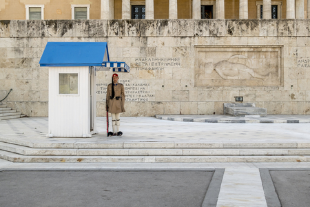 Athens.Greece.May 31, 2019.The guard at the Greek Parliament building on Syntagma square in Athens.のeditorial素材
