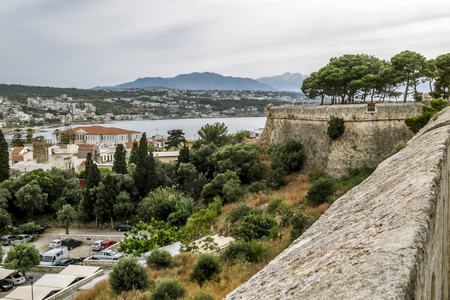 Rethymno. Crete.29 may 2019. the wall of the Venetian fortress and the houses of the city of Rethymno in Greece.のeditorial素材