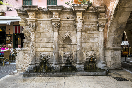 Rethymno.Crete.May 30, 2019.Rimondi fountain in the old town of Rethymno in Greeceのeditorial素材