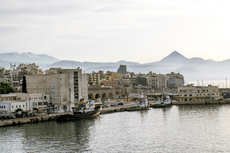 Heraklion.Greece.May 30, 2019. View of the ships in the port of Heraklion in Crete at sunsetのeditorial素材