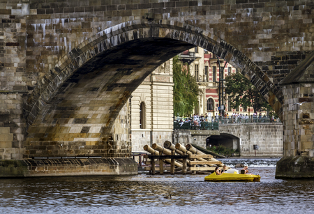 Prague.Czech Republic.August 29, 2019.View of Charles bridge over the Vltava river in Prague.のeditorial素材