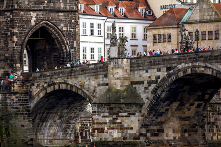 Prague.Czech Republic.August 29, 2019.View of Charles bridge over the Vltava river in Prague.のeditorial素材