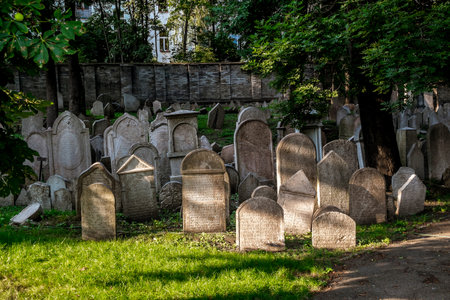 Prague.Czech Republic.August 27, 2019.Monuments in the Old Jewish cemetery in Prague.