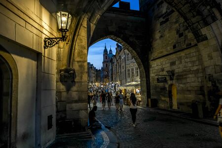 Prague.Czech Republic.August 28, 2019.The Mala Strana district and the Basilica of St. Nicholas in Prague at night lightsのeditorial素材