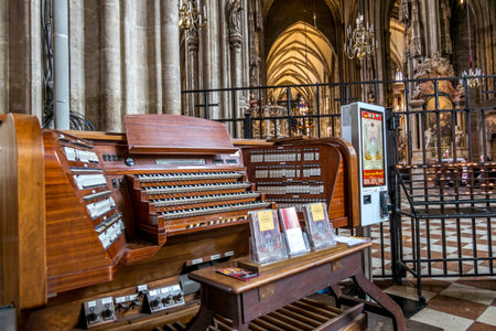 Vienna.Austria.August 29, 2019.Interior decoration and organ in St. Stephen's Cathedral in Vienna.