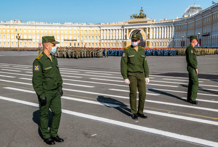 Saint-Petersburg.Russia.June 17, 2020.Rehearsal of the Victory Parade on Palace square in Saint...
