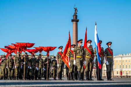 Saint-Petersburg.Russia.June 17, 2020.Rehearsal of the Victory Parade on Palace square in Saint...