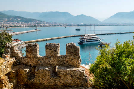 Alania.Turkey.September 4, 2020. View of the walls of the ancient fortress and the harbor in Alanya in Turkeyのeditorial素材