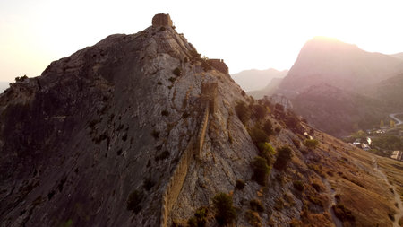 Sudak. Crimea. 15 september 2021. beautiful view of the ancient Genoese fortress on the Black Sea...