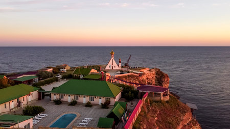 Cap Tarkhankut.Crimea.10 september 2021.Temple chapel of St. Nicholas on Cape Tarkhankut on the Crimea peninsula.のeditorial素材