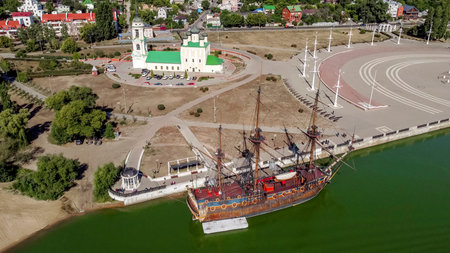 VORONEZH.RUSSIA. 5 september 2021.View from the height over the Admiralteyskaya square , Uspensky...