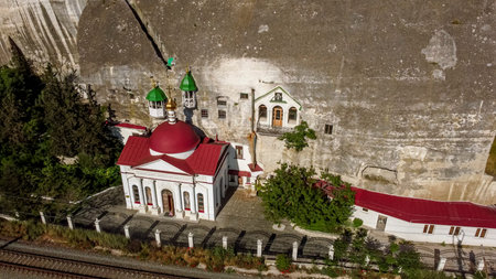 Inkerman.Crimea.May 31, 2021.St. Klimentovsky Cave Monastery in the rock in Inkerman in the Crimea