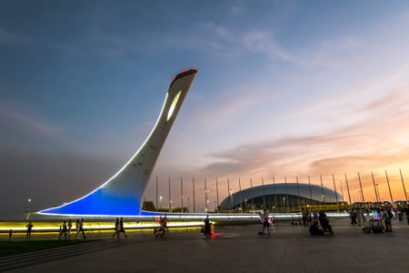 sochi. Russia. 1 June 2022. The park of the 2014 Winter Games. The square near the fountain in the...