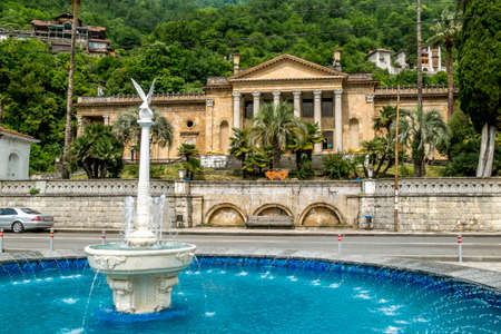 Gagra. Abkhazia.June 04, 2022. Winter abandoned theater and fountain in Gagra, Abkhazia, Caucasusのeditorial素材