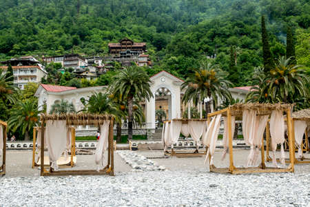 Gagra. Abkhazia.June 04, 2022. Beach and Colonnade is the main attraction of the city of Gagra.のeditorial素材