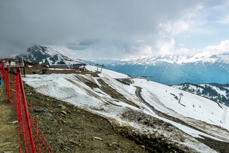 sochi. Russia. 2 june 2022. Observation deck at Roza Peak mountain in Sochi resort city Roza Khutor...