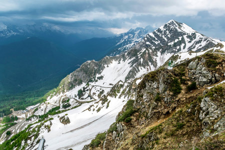 sochi. Russia. 2 june 2022. View from observation deck at Roza Peak mountain in Sochi resort city...