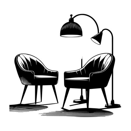 Vector illustration of two armchairs and a lamp on a white backgroundのイラスト素材
