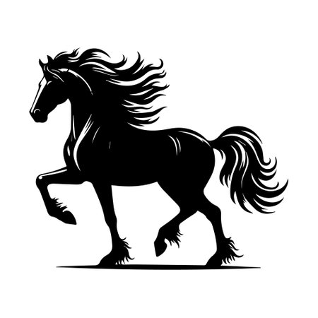 Black horse running on white background. Side view. Vector illustration.のイラスト素材