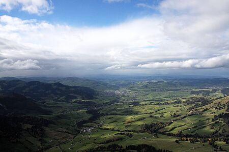 view from a moutain into a valleyの写真素材