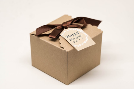 Paper box with card for gift in New Year 2017.の写真素材