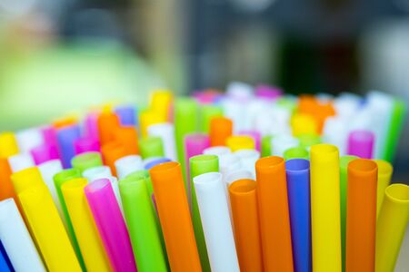 Group of colorful straw in closeup.の写真素材