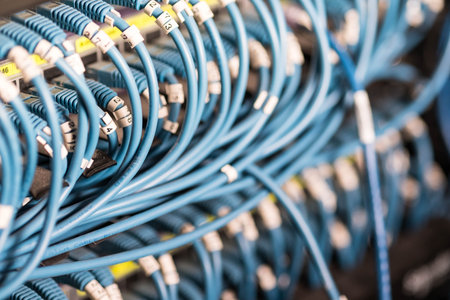 Wire with network switch  in server room.