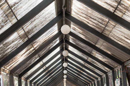 Row of ramps under the roof of walking path.の写真素材