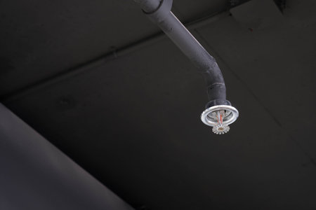 Fire sprinklers put on the black ceiling of modern office.