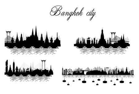 Silhouette to Thailand, Bangkok in Thailand with attractions, landmarksのイラスト素材
