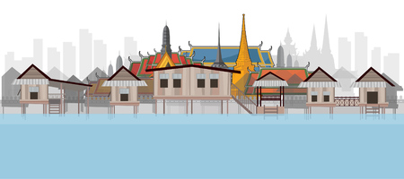 Travel to Thailand landmark and travel palace. flat styleのイラスト素材