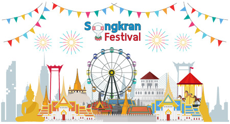 Thailand travel building in Songkran festival. Flat designのイラスト素材