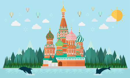 St. Basil's Cathedral on island. Vector illustrationのイラスト素材