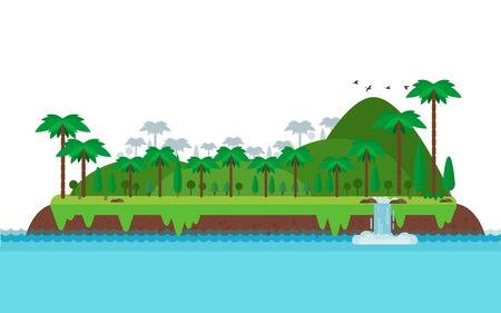 Tropical island. landscape and mountain in the flat styleのイラスト素材