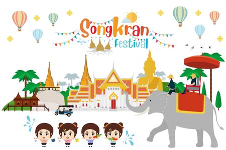 Songkran water festival in thailand. Vevtor illustrationのイラスト素材