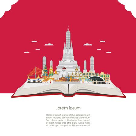 Open book. Travel to Amazing Thailand and attractionのイラスト素材