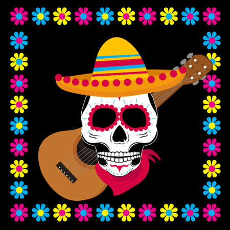 Days of the Dead or Dia de los muertos with play music. Vector illustrationのイラスト素材