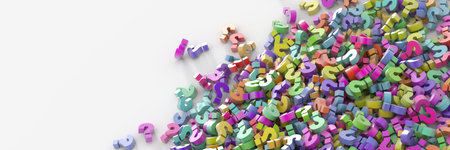 Endless question marks, original three dimensional illustration.