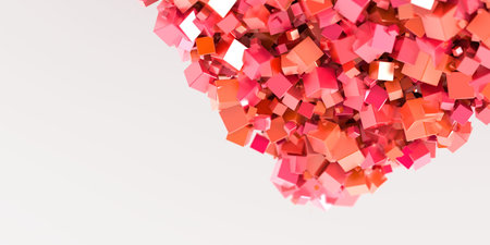 Abstract red cubes three dimensional background, 3d rendering