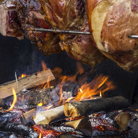 Red meat in a street marketの写真素材