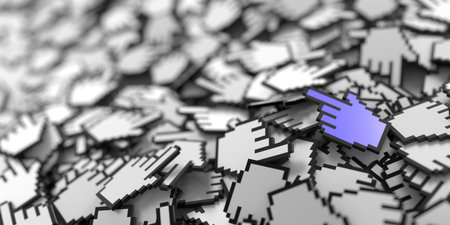Hand cursor icon background, 3d render; internet concepts